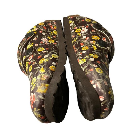 Birki's by Birkenstock Floral Clogs size kids 10 Brown Leather Adjustable Straps - Picture 7 of 11